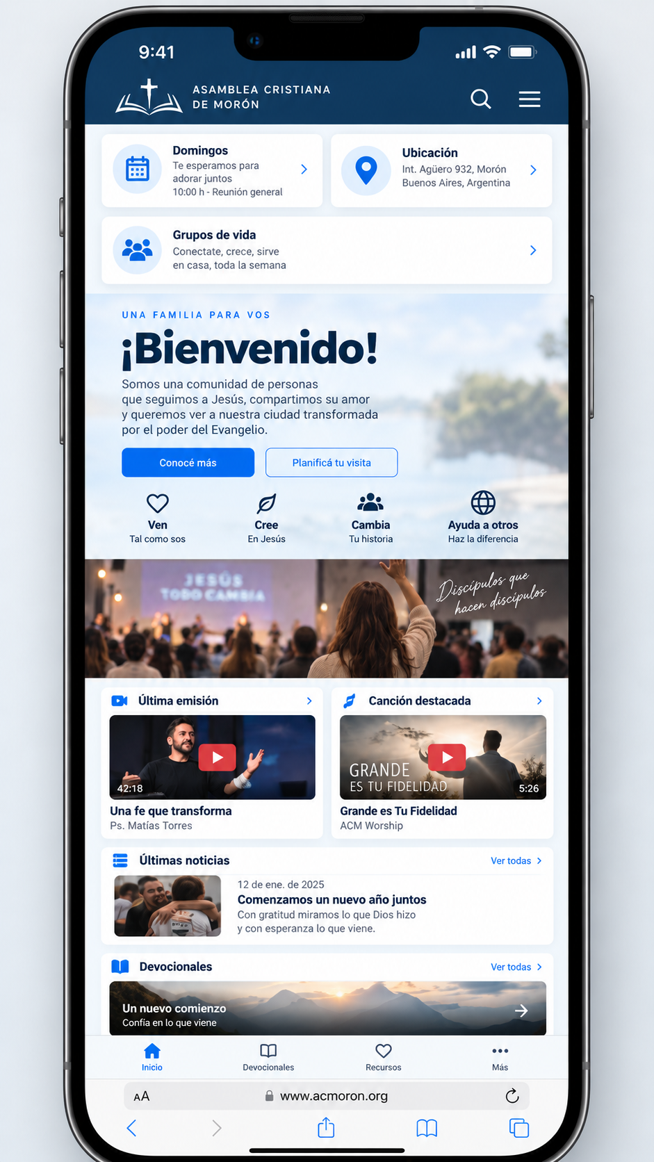 Versión móvil de la app de iglesia