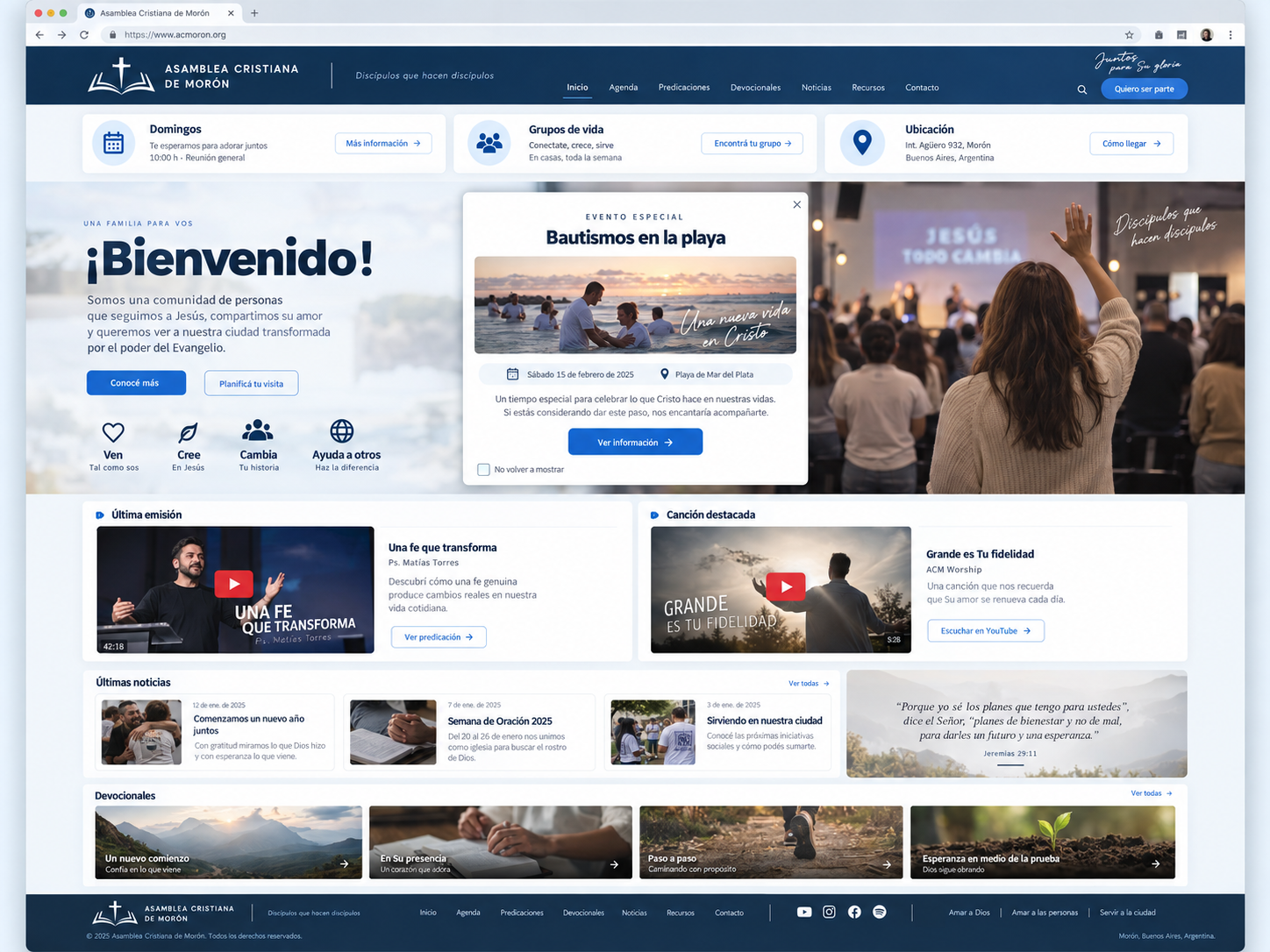 Captura realista de una web de iglesia